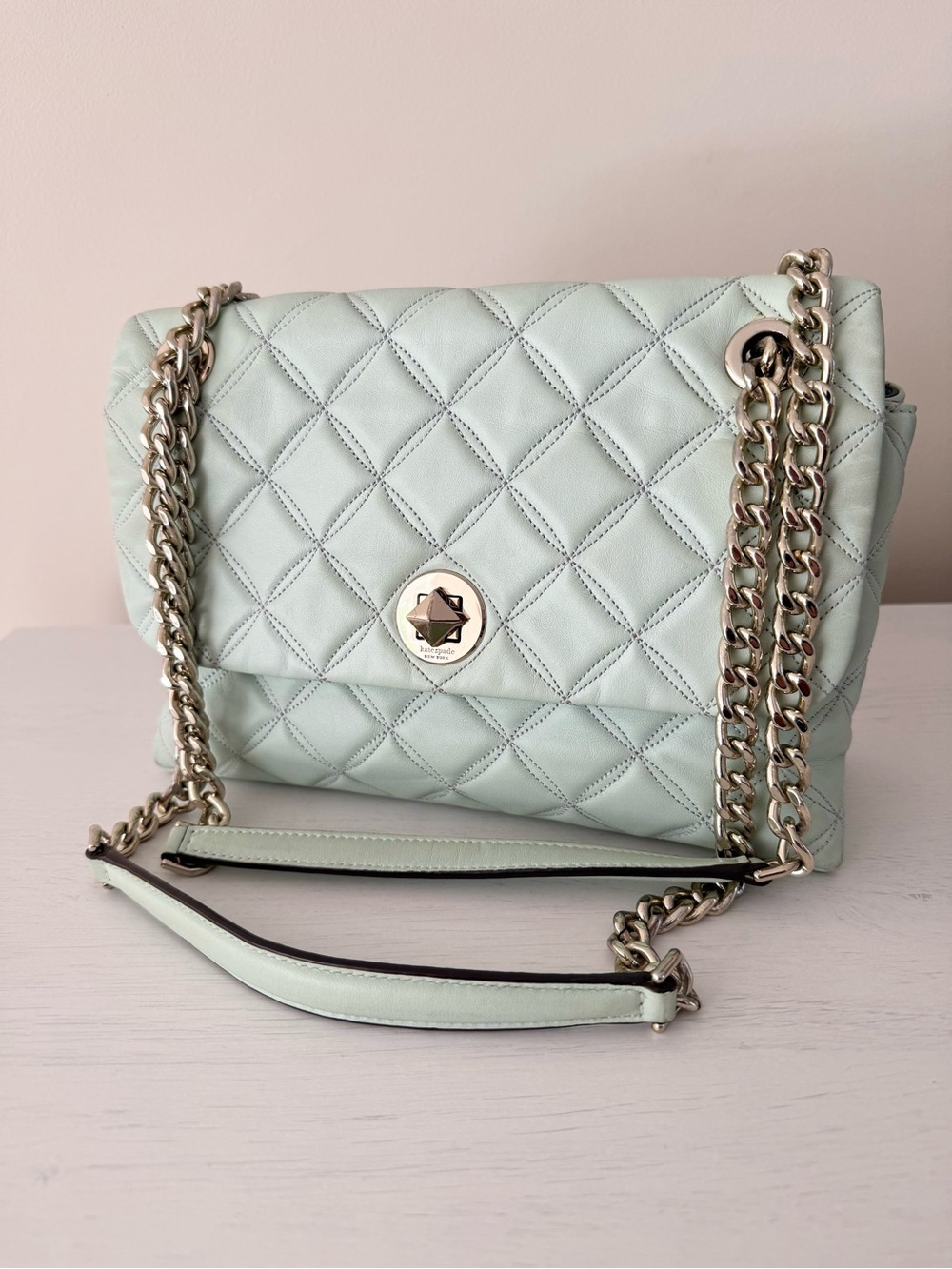 Kate Spade Natalia Light Mint Quilted Leather Flap Bag